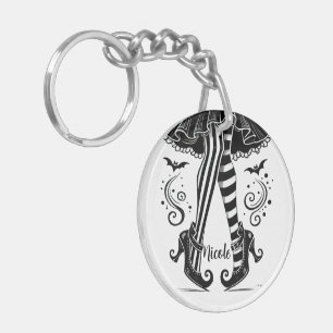 Zwart & Witte Heks Benen Whimsical Halloween Feest Sleutelhanger