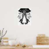 Zwart & Witte Heks Benen Whimsical Halloween Poster (Keuken)