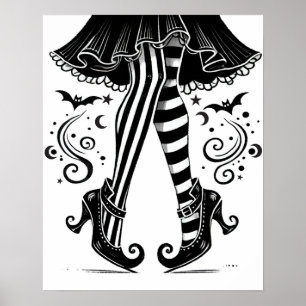 Zwart & Witte Heks Benen Whimsical Halloween Poster