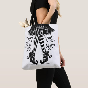 Zwart & Witte Heks Benen Whimsical Halloween Tote Bag