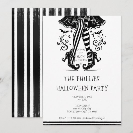 Zwart & Witte Heks Poten Grillerige Halloween Fees Kaart (Voorkant / Achterkant)
