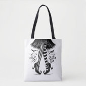 Zwart & Witte Heks Poten Grillerige Halloween Tote Bag (Voorkant)