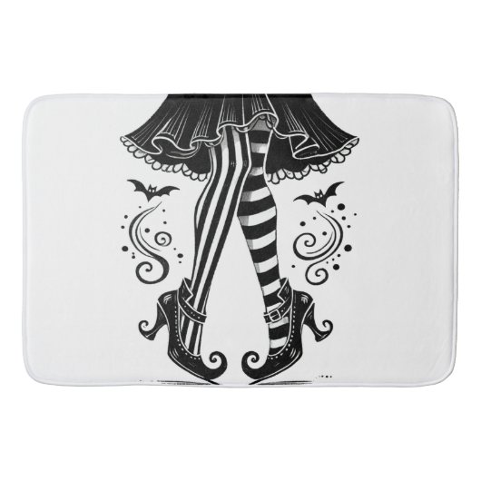 Zwart & Witte Heksenbenen Whimsical Halloween Fees Badmat (Voorkant)