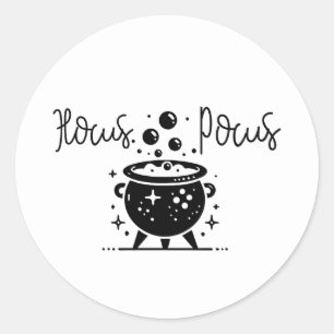 Zwart & Witte Hekserige Ketel Halloween Feest Ronde Sticker