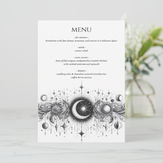 Zwart & Witte Hemellichamen Menu (Staand voorkant)