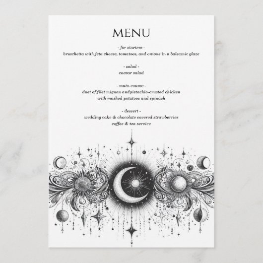 Zwart & Witte Hemellichamen Menu (Voorkant)