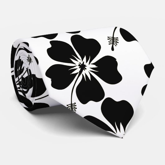 Zwart-witte hibiscus stropdas (Opgerold)