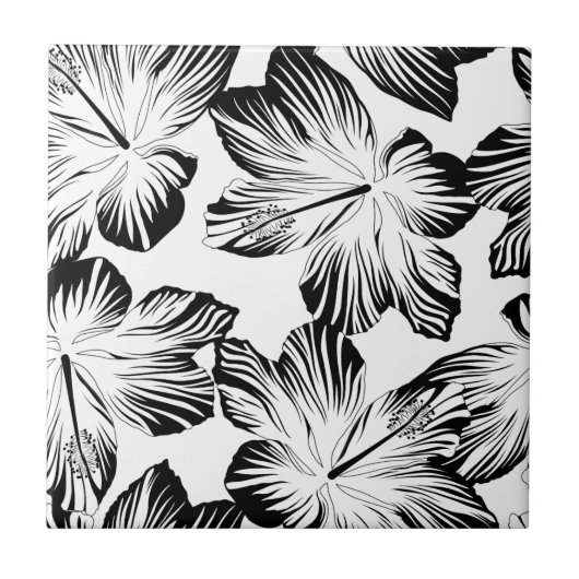 Zwart-witte hibiscus tegeltje (Voorkant)