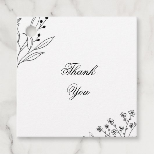Zwart-witte hoek Floral Boho bruiloft Bedankjes Labels (Voorkant)