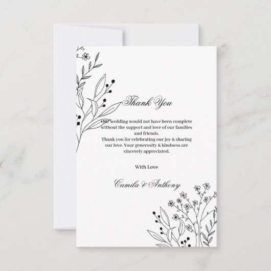 Zwart-witte hoek Floral Boho bruiloft Bedankkaart (Voorkant)