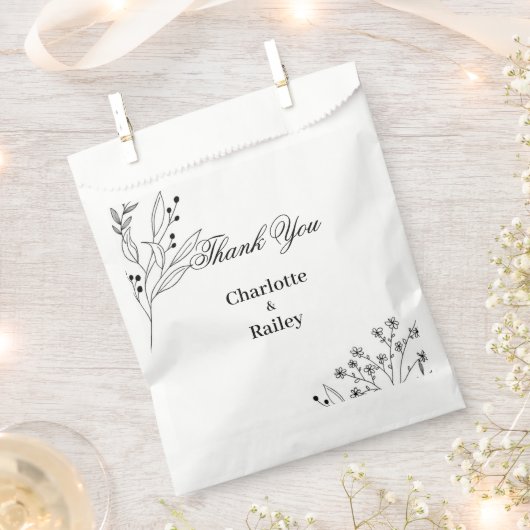 Zwart-witte hoek Floral Boho bruiloft Bedankzakje (Geknipt)