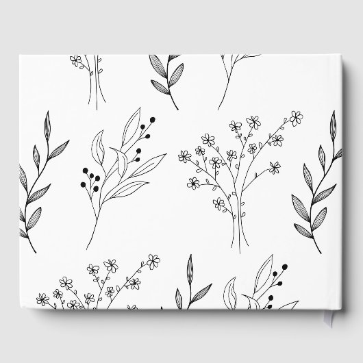 Zwart-witte hoek Floral Boho bruiloft Gastenboek (Achterkant)