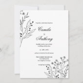 Zwart-witte hoek Floral Boho bruiloft Kaart (Voorkant)