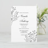 Zwart-witte hoek Floral Boho bruiloft Kaart (Staand voorkant)