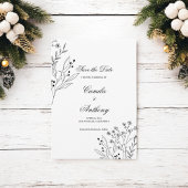 Zwart-witte hoek Floral Boho bruiloft Kaart