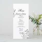 Zwart-witte hoek Floral Boho bruiloft Menu (Staand voorkant)