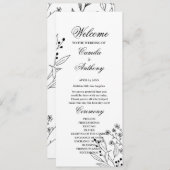 Zwart-witte hoek Floral Boho bruiloft Programmakaart (Voorkant / Achterkant)