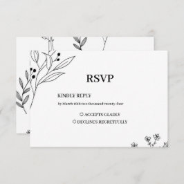 Zwart-witte hoek Floral Boho bruiloft RSVP Kaartje