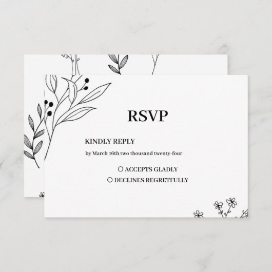 Zwart-witte hoek Floral Boho bruiloft RSVP Kaartje (Voorkant / Achterkant)