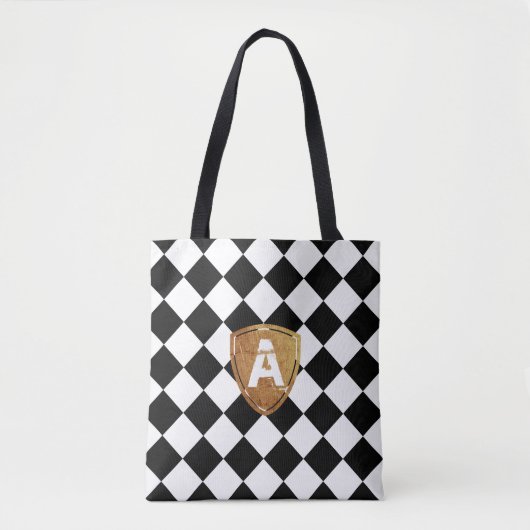 Zwart-witte hombus klassieker met uw Monogram Tote Bag (Voorkant)