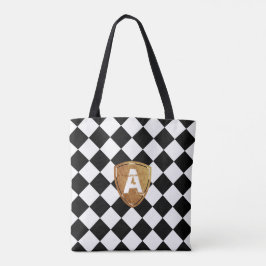 Zwart-witte hombus klassieker met uw Monogram Tote Bag