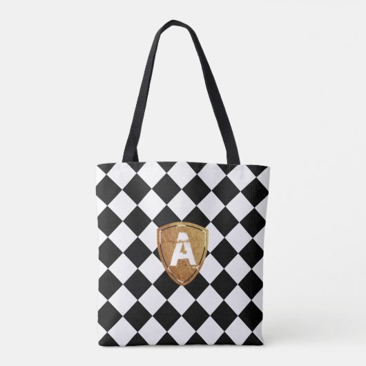 Zwart-witte hombus klassieker met uw Monogram Tote Bag (Achterkant)