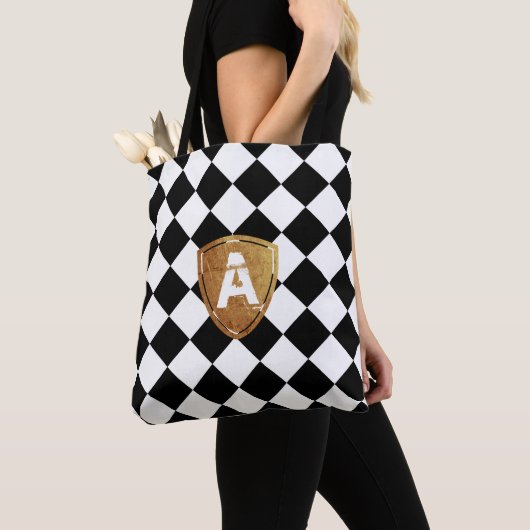 Zwart-witte hombus klassieker met uw Monogram Tote Bag (Dichtbij)