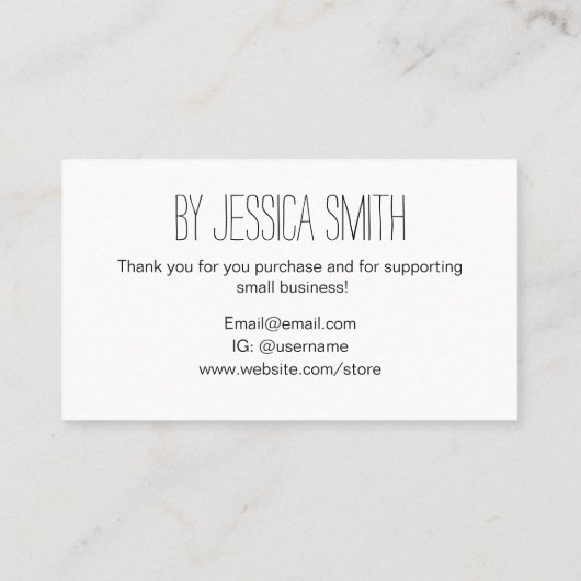 Zwart-witte homemade moderne eenvoudige visitekaartje (Achterkant)