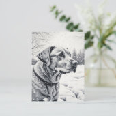 Zwart-witte hond AI-schets winterscene Briefkaart (Staand voorkant)
