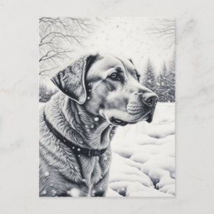 Zwart-witte hond AI-schets winterscene Briefkaart