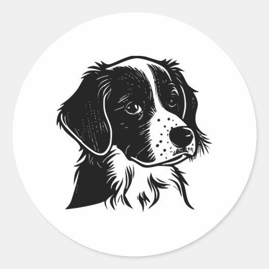 Zwart-witte hond Clipart artwork Ronde Sticker (Voorkant)