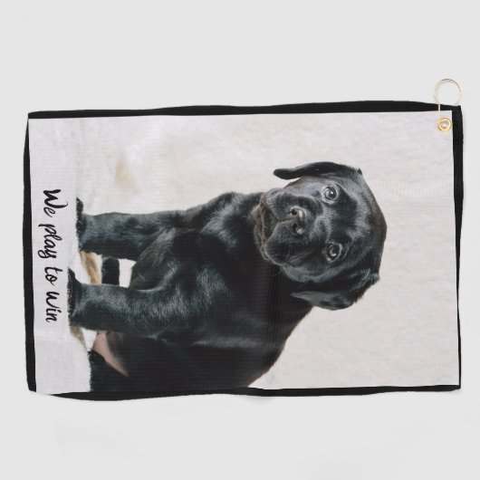 Zwart-witte hond foto golfhanddoek (Horizontaal)