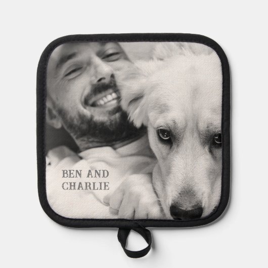 Zwart-witte hond foto pannenlap (Voorkant)