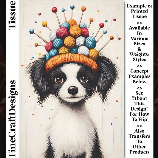 Zwart-witte hond, garenbal Pet CY1 Decoupage Tissuepapier