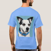 Zwart-witte hond met blauwe halsband t-shirt (Achterkant)