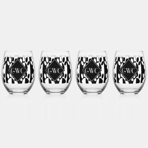 Zwart-witte hond poten en strepen monogram wijnglas zonder voet