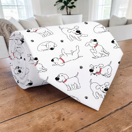 Zwart & Witte Honden Cartoon Custom Stropdas