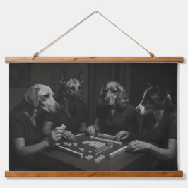 Zwart-witte honden die Mahjong spelen Hangend Wandkleed