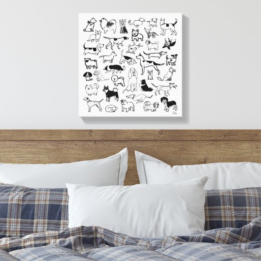 Zwart-witte honden | Een verscheidenheid aan Honde Canvas Afdruk (Insitu (Slaapkamer))