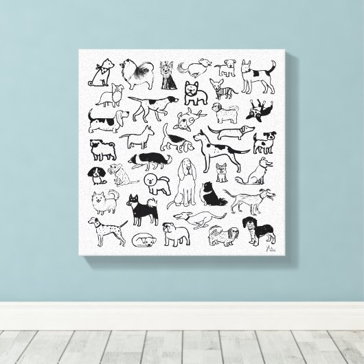 Zwart-witte honden | Een verscheidenheid aan Honde Canvas Afdruk (Insitu (Houten vloer))