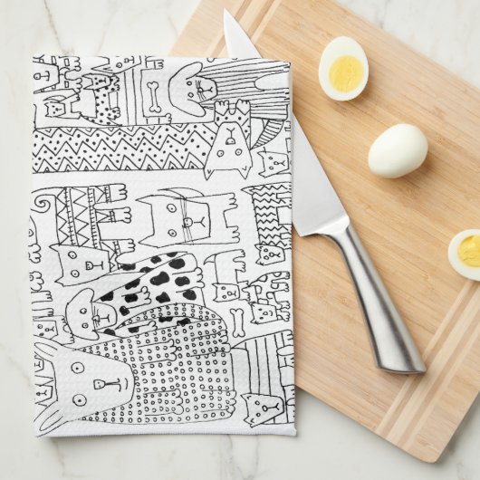 Zwart-witte honden en puppy's patroon trendy theedoek (Quarter Fold)