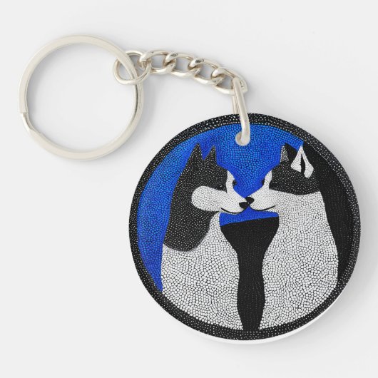 Zwart-witte honden sleutelhanger (Voorkant)