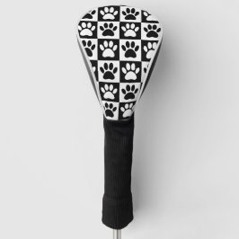 Zwart-witte hondenpootafdrukken in vierkanten golfheadcover