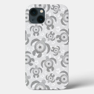 Zwart-witte Honu-zeeschildpadden Hibiscusbloemen Case-Mate iPhone Case