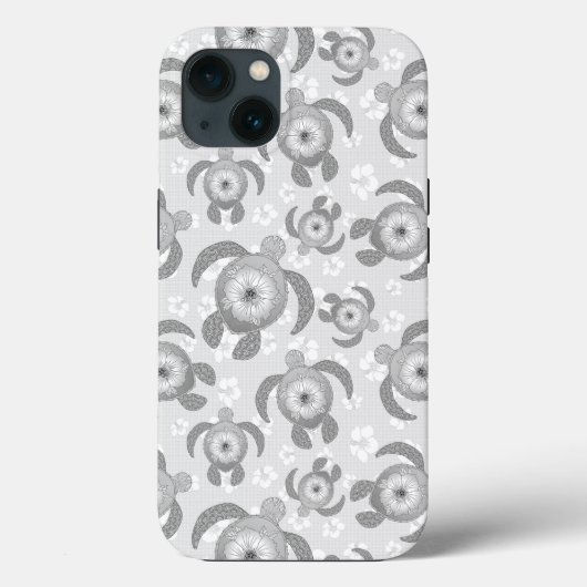 Zwart-witte Honu-zeeschildpadden Hibiscusbloemen Case-Mate iPhone Case (Achterkant)