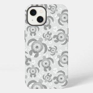 Zwart-witte Honu-zeeschildpadden Hibiscusbloemen iPhone 13 Hoesje