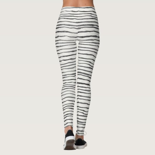 Zwart-witte horizontale boho horizontale strepes leggings (Achterkant)