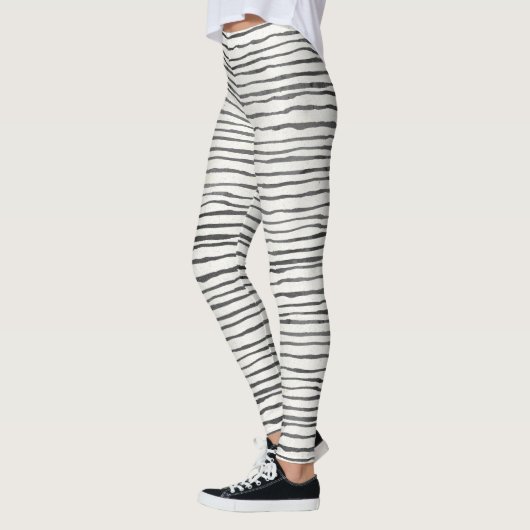 Zwart-witte horizontale boho horizontale strepes leggings (Links)