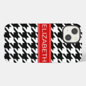 Zwart Witte Houndstooth #2 Rode Naam Monogram iPhone Hoesje (Achterkant horizontaal)