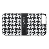 Zwart-witte houndstooth #2 Zwarte naam Monogram Case-Mate iPhone Case (Achterkant (Horizontaal))